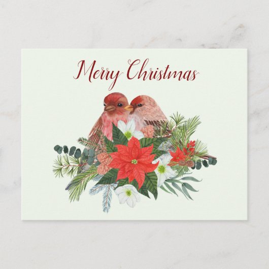 Frohe Weihnachten Poinsettia und zwei rote Vögel (Vorderseite)