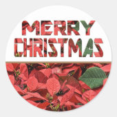 Frohe Weihnachten Poinsettia Word Art Runder Aufkleber (Vorderseite)