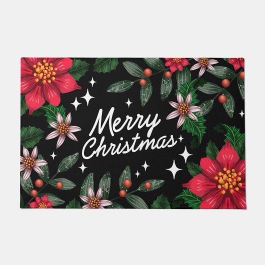 Frohe Weihnachten Poinsettias Doormat Fußmatte (Vorderseite)