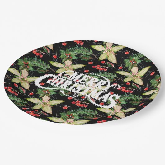 Frohe Weihnachten Poinsettias Holiday Pappteller (Schrägansicht)