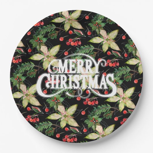 Frohe Weihnachten Poinsettias Holiday Pappteller (Vorderseite)