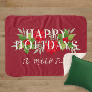 Frohe Weihnachten Poinsettie Familienname in Rot Sherpadecke