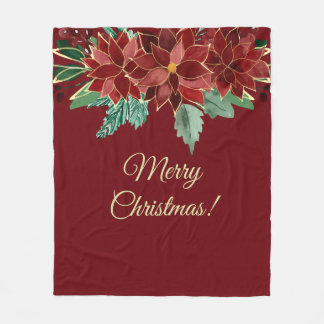 Frohe Weihnachten Poinsettie Fleecedecke