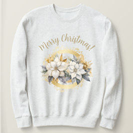 Frohe Weihnachten Poinsettie Weiß & Gold Sweatshir Sweatshirt