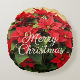 Frohe Weihnachten Poinsettien Rundes Kissen