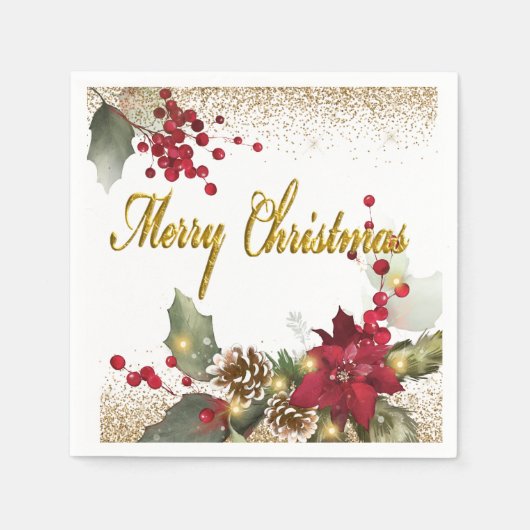 Frohe Weihnachten Pointsettias Papier Napkins Serviette (Vorderseite)