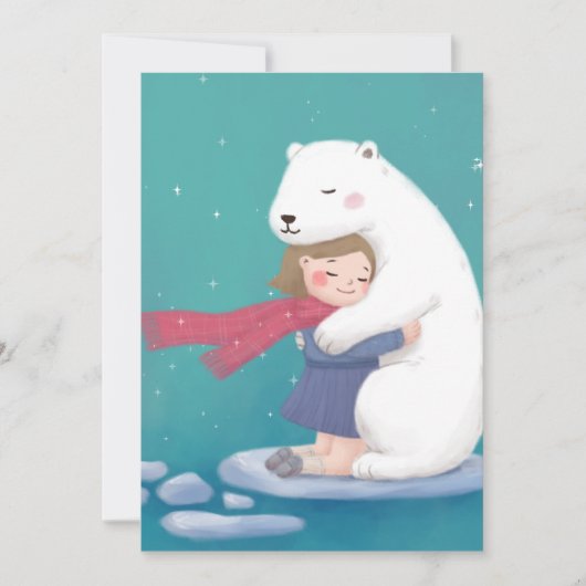 Frohe Weihnachten: Polar Bär & Child Illustration Einladung (Vorderseite)