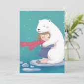 Frohe Weihnachten: Polar Bär & Child Illustration Einladung (Stehend Vorderseite)