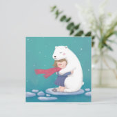 Frohe Weihnachten: Polar Bär & Child Illustration Einladung (Stehend Vorderseite)