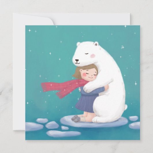 Frohe Weihnachten: Polar Bär & Child Illustration Einladung (Vorderseite)
