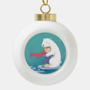 Frohe Weihnachten: Polar Bär & Child Illustration Keramik Kugel-Ornament