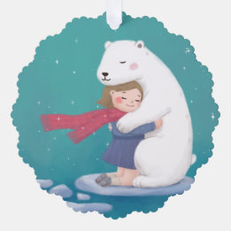 Frohe Weihnachten: Polar Bär & Child Illustration Ornament Karte