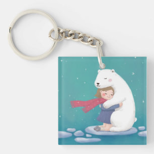 Frohe Weihnachten: Polar Bär & Child Illustration Schlüsselanhänger