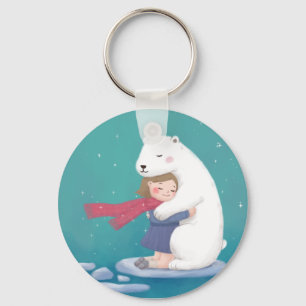 Frohe Weihnachten: Polar Bär & Child Illustration Schlüsselanhänger