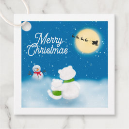 Frohe Weihnachten Polar Bär & Cub Snowy Nacht Geschenkanhänger
