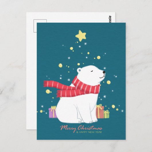 Frohe Weihnachten: Polar Bear Illustration Art Postkarte (Vorne/Hinten)