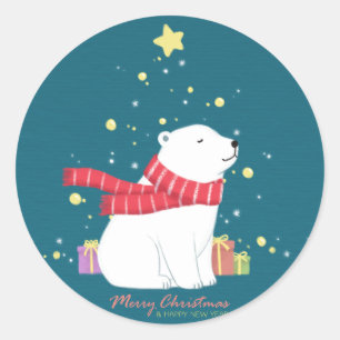 Frohe Weihnachten: Polar Bear Illustration Art Runder Aufkleber