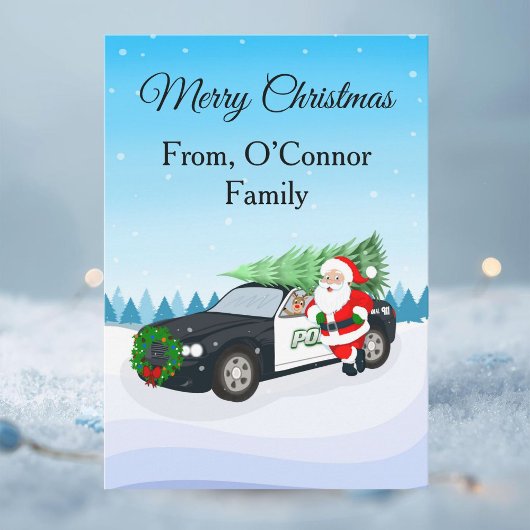 Frohe Weihnachten Polizeiauto mit Weihnachtsmann