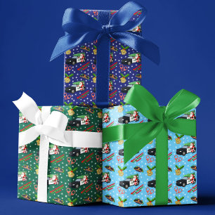 Frohe Weihnachten Polizeibeamter Santa Streifenwag Geschenkpapier Set