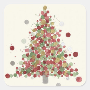 Frohe Weihnachten Polka-Punkt-Tanne Quadratischer Aufkleber