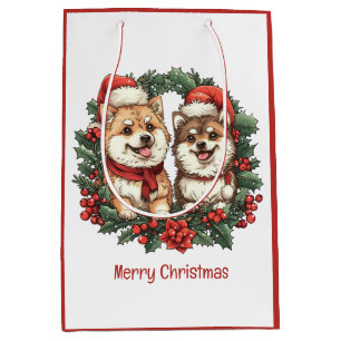 Frohe Weihnachten Pomeranian Hunde Mistelzweig Kra Mittlere Geschenktüte