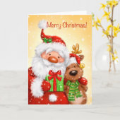 Frohe Weihnachten, Porträt von Santa und Reindeer Karte (Gelbe Blume)