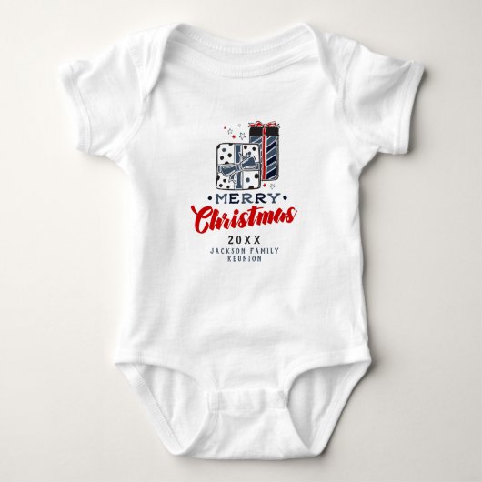 Frohe Weihnachten präsentiert Custom Text Red Blue Baby Strampler (Vorderseite)