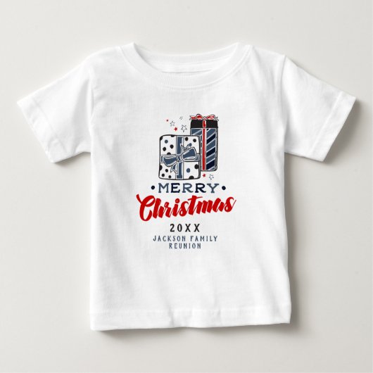 Frohe Weihnachten präsentiert Custom Text Red Blue Baby T-shirt (Vorderseite)