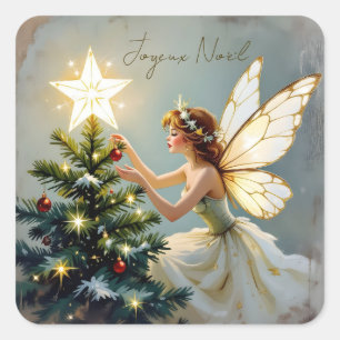 Frohe Weihnachten Pretty Fairy Christmas Quadratischer Aufkleber
