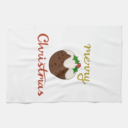 Frohe Weihnachten+Pudding Design Geschirrtuch (Horizontal)