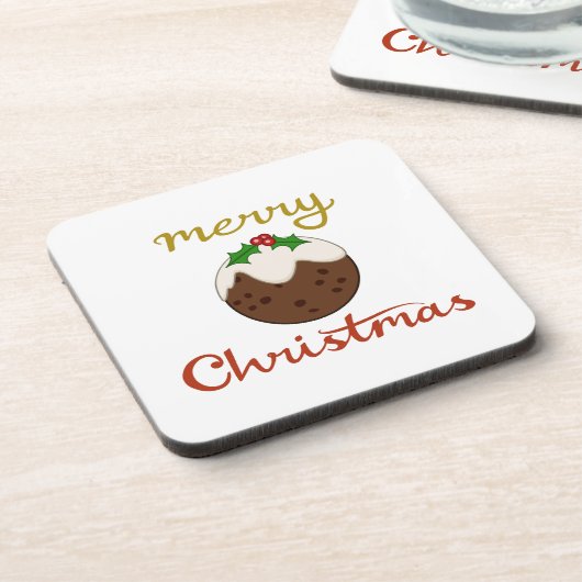 Frohe Weihnachten+Pudding Design Getränkeuntersetzer (Linke Seite)