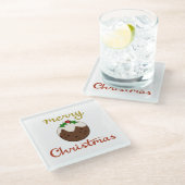 Frohe Weihnachten+Pudding Design Glasuntersetzer (Schrägansicht)