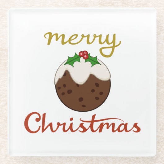 Frohe Weihnachten+Pudding Design Glasuntersetzer (Vorderseite)