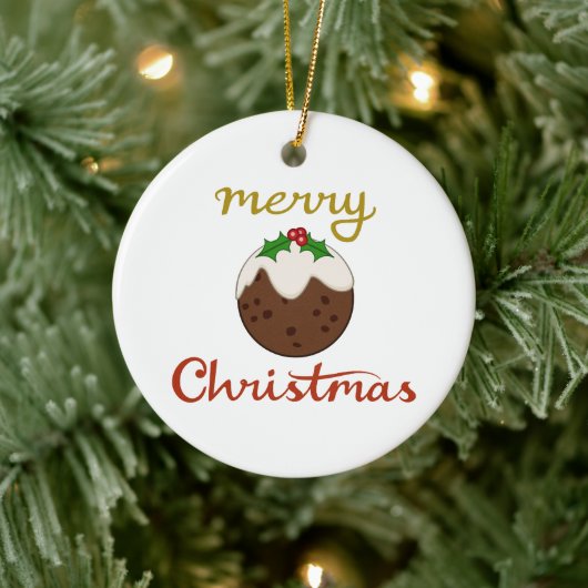 Frohe Weihnachten+Pudding Design Keramik Ornament (Baum)
