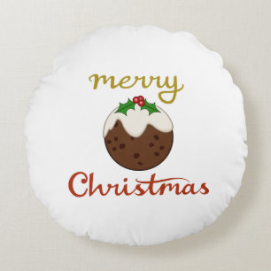 Frohe Weihnachten+Pudding Design Rundes Kissen