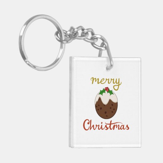 Frohe Weihnachten+Pudding Design Schlüsselanhänger (Vorderseite links)