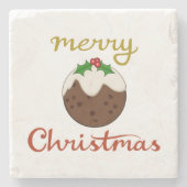 Frohe Weihnachten+Pudding Design Steinuntersetzer (Vorderseite)