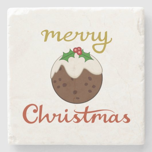 Frohe Weihnachten+Pudding Design Steinuntersetzer (Vorderseite)