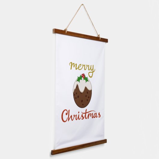 Frohe Weihnachten+Pudding Design Wandteppich Mit Holzrahmen (Gewinkelt)