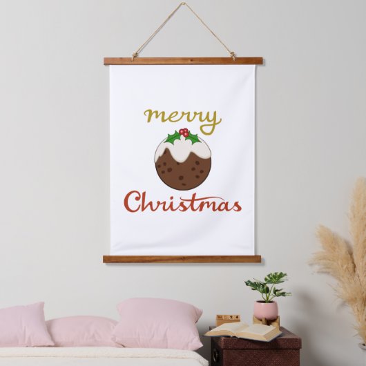 Frohe Weihnachten+Pudding Design Wandteppich Mit Holzrahmen (Schlafzimmer)