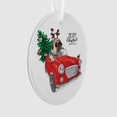 Frohe Weihnachten | Pug fährt Oldtimer Ornament (Vorderseite)