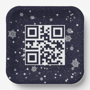 Frohe Weihnachten QR Code auf Schneeflocken Pappteller