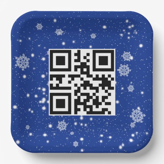Frohe Weihnachten QR-Code auf Schneeflocken Pappteller (Vorderseite)