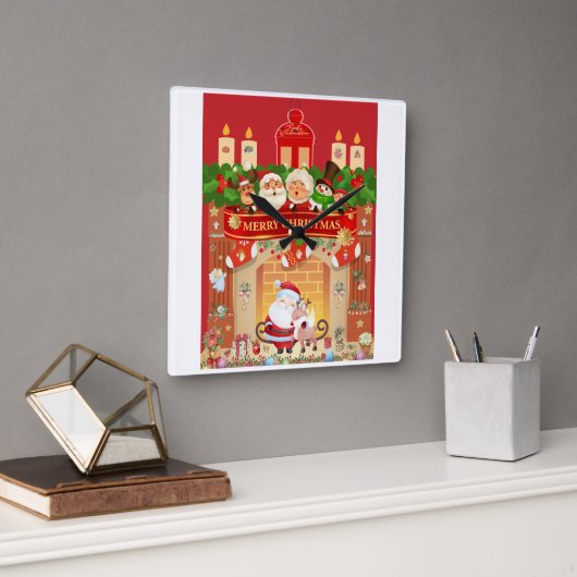 Frohe Weihnachten Quadratische Wanduhr (Büro)