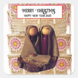 Frohe Weihnachten! Quadratischer Aufkleber