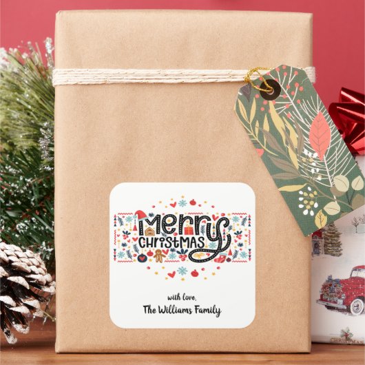 Frohe Weihnachten Quadratischer Aufkleber (Feiertag)