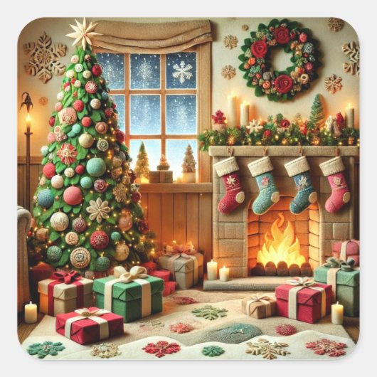 Frohe Weihnachten Quadratischer Aufkleber (Vorderseite)