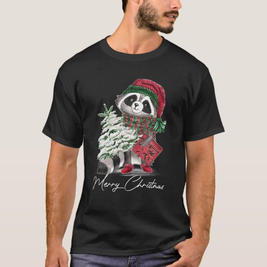 Frohe Weihnachten Raccoon Lover Weihnachtsmannmütz T-Shirt (Vorderseite)