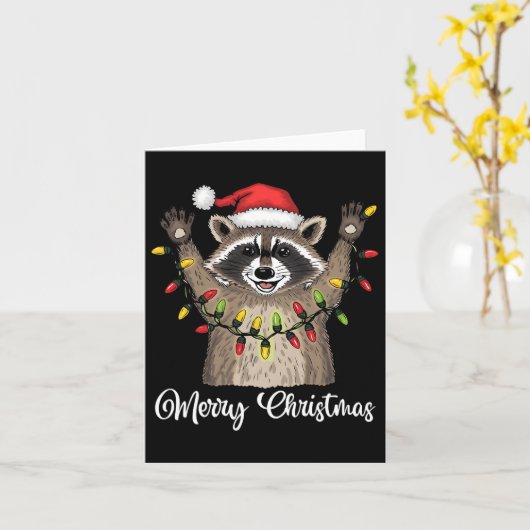 Frohe Weihnachten Raccoon Weihnachtsmannmütze Xmas Karte (Gelbe Blume)