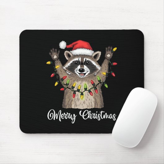 Frohe Weihnachten Raccoon Weihnachtsmannmütze Xmas Mousepad (Mit Mouse)